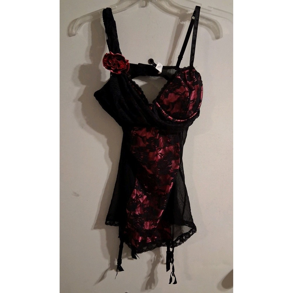 Vtg Y2K Goth Glam Frederick's‎ Of Hollywood Lingerie Corset Teddy Bustier EUC L